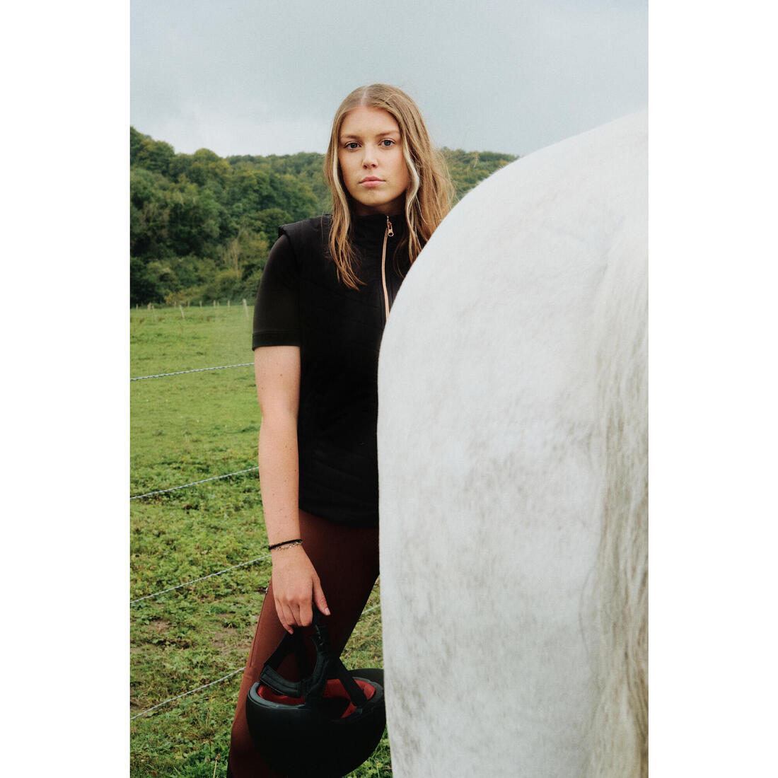 Doudoune équitation sans manches zip rose gold Femme - 500 noire