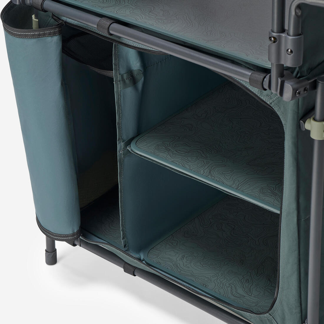 Meuble cuisine de camping L, pliable et avec pare-vent