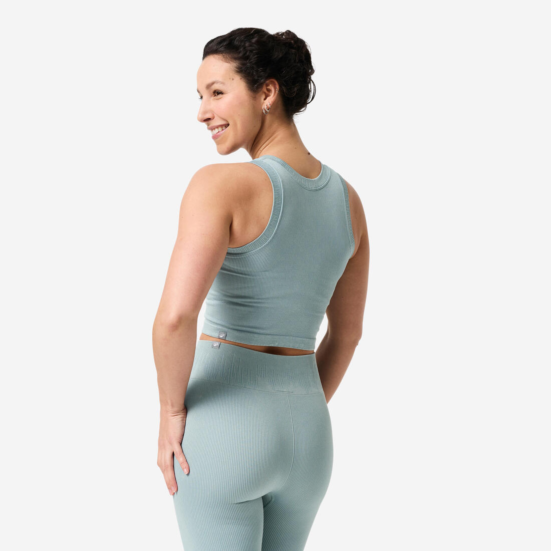 Débardeur court côtelé seamless avec brassière intégrée effet délavé