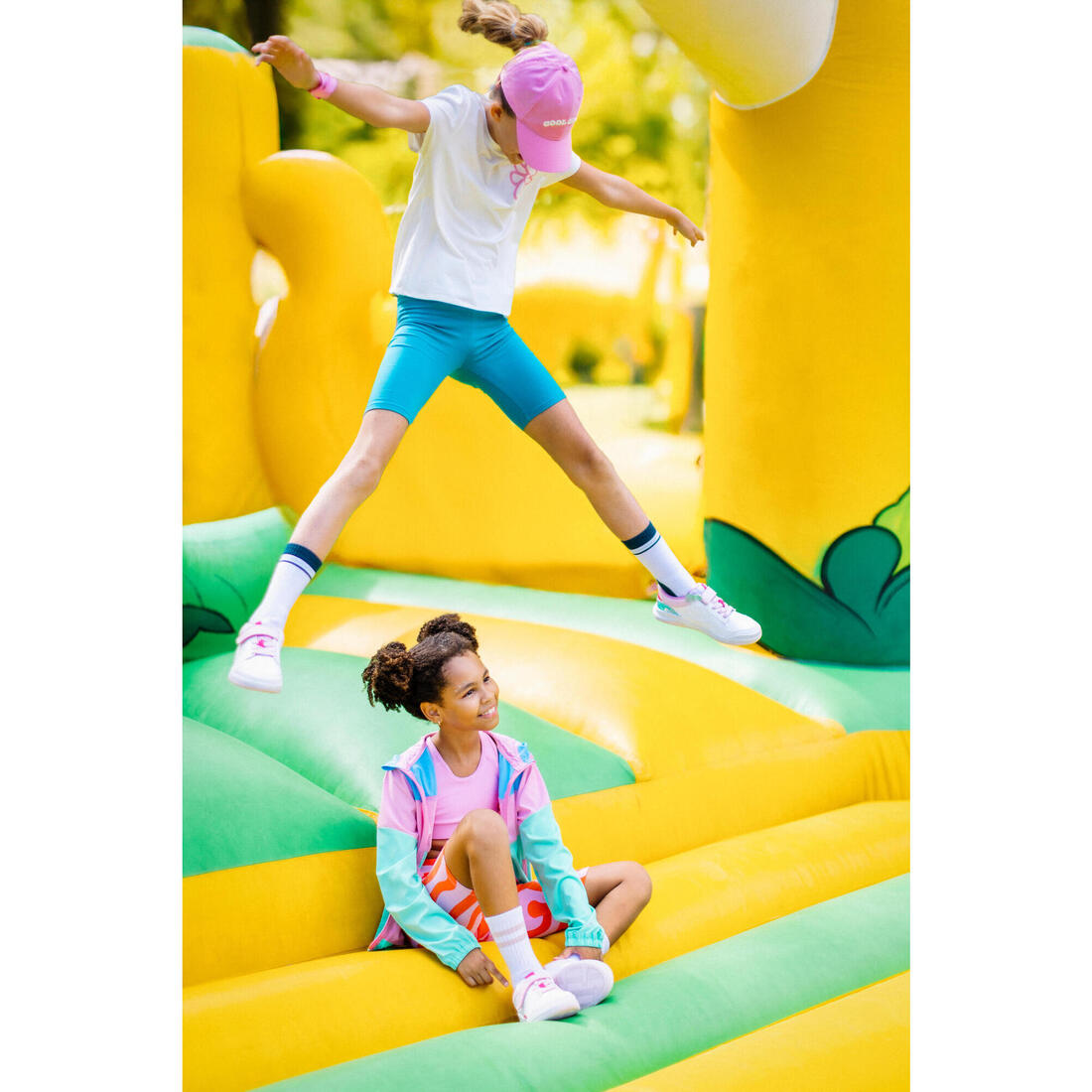 T-shirt multisport coton fille, imprimé blanc