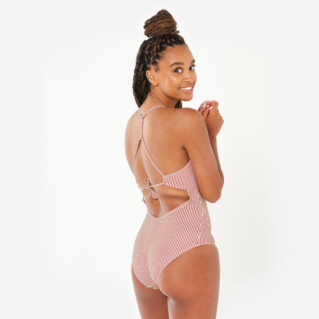 Maillot de bain 1 pièce surf rayé Femme - Bea rouge et blanc