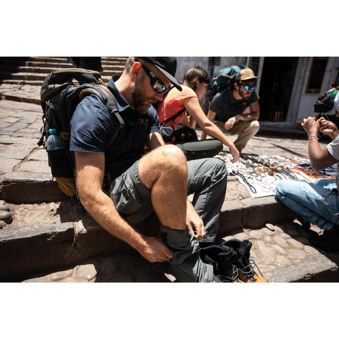 Pantalon cargo de randonnée modulable homme, TRAVEL 500 Modul