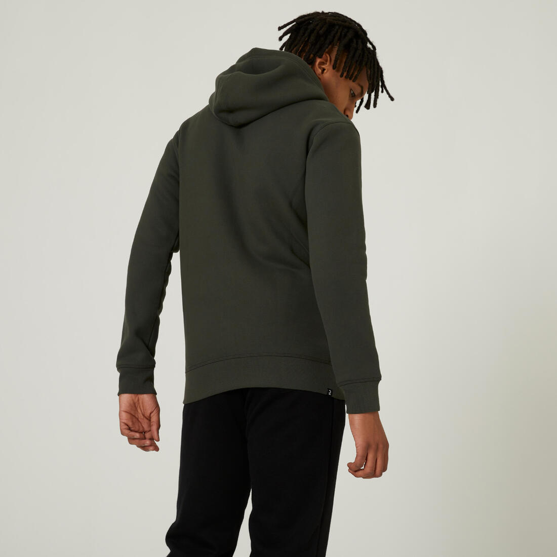 Sweat zippé avec capuche fitness homme, vert foncé