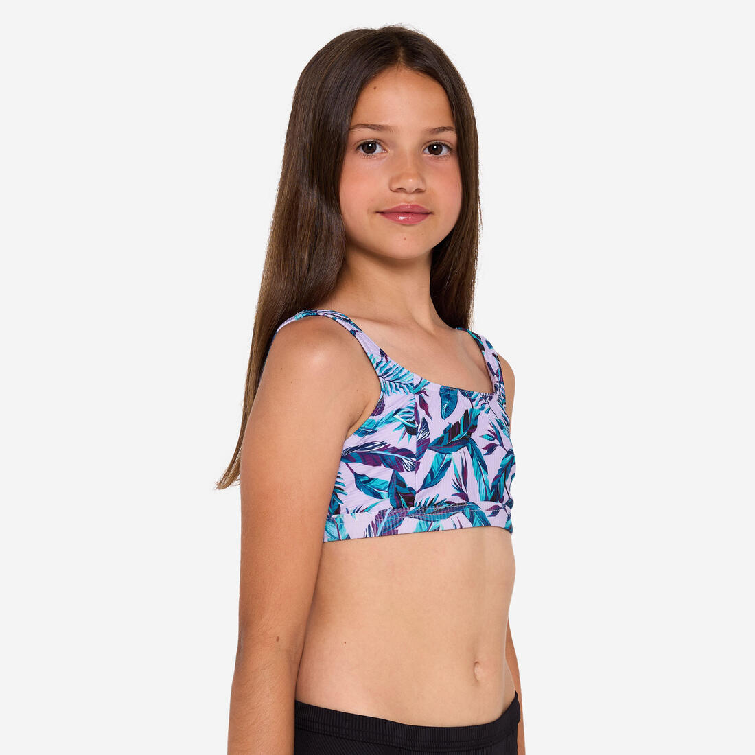 Haut de maillot de bain brassière fleuri réglable Fille - 500 Nora