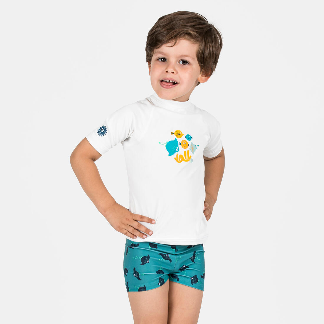 Boxer de bain bébé / enfant bleu imprimé crabes