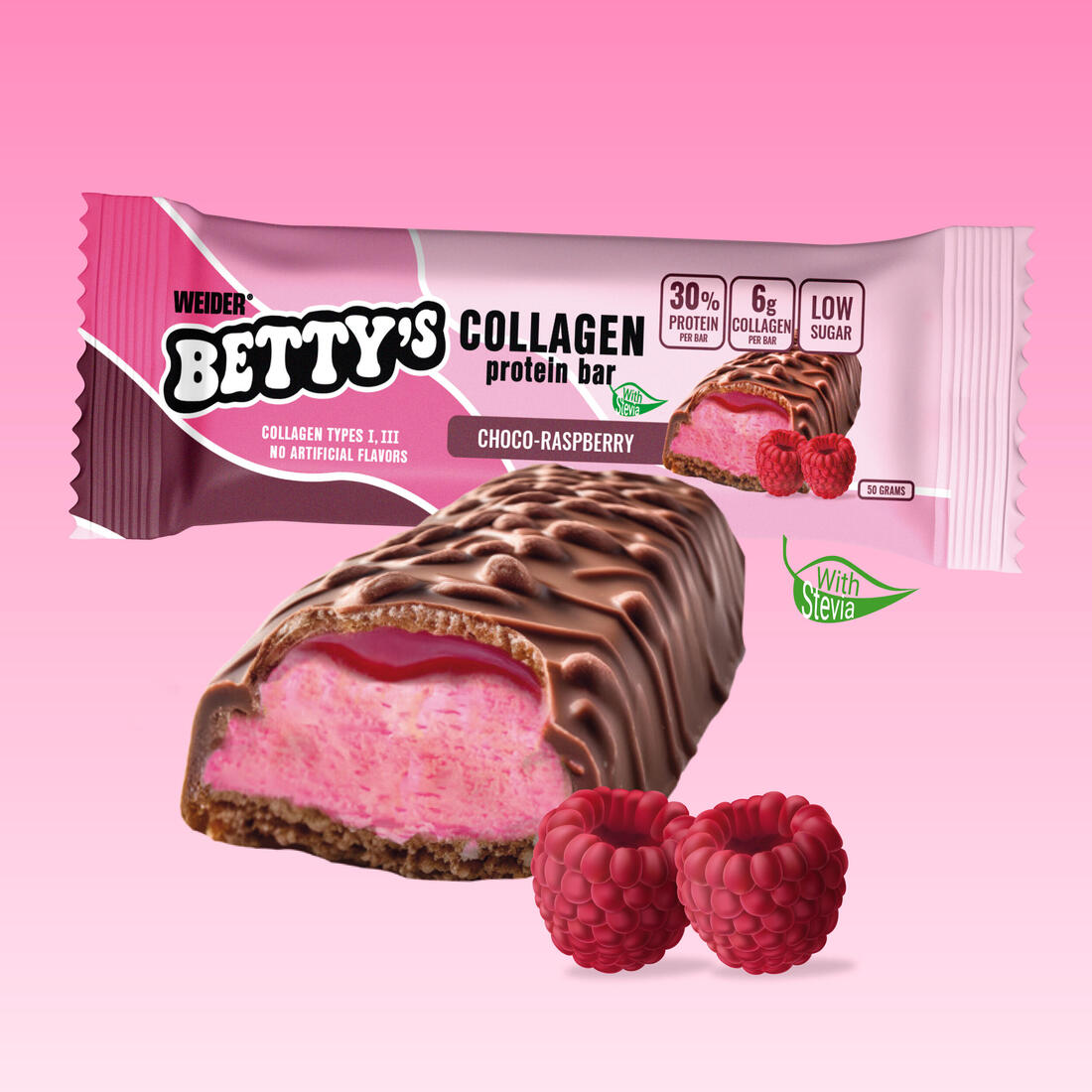 Barre protéinée avec collagène framboise chocolat, Bettys Collagen x1