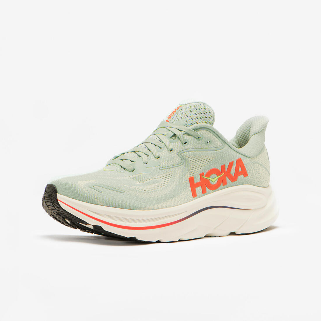 Chaussures de running homme, Hoka Clifton 10 vert et rouge
