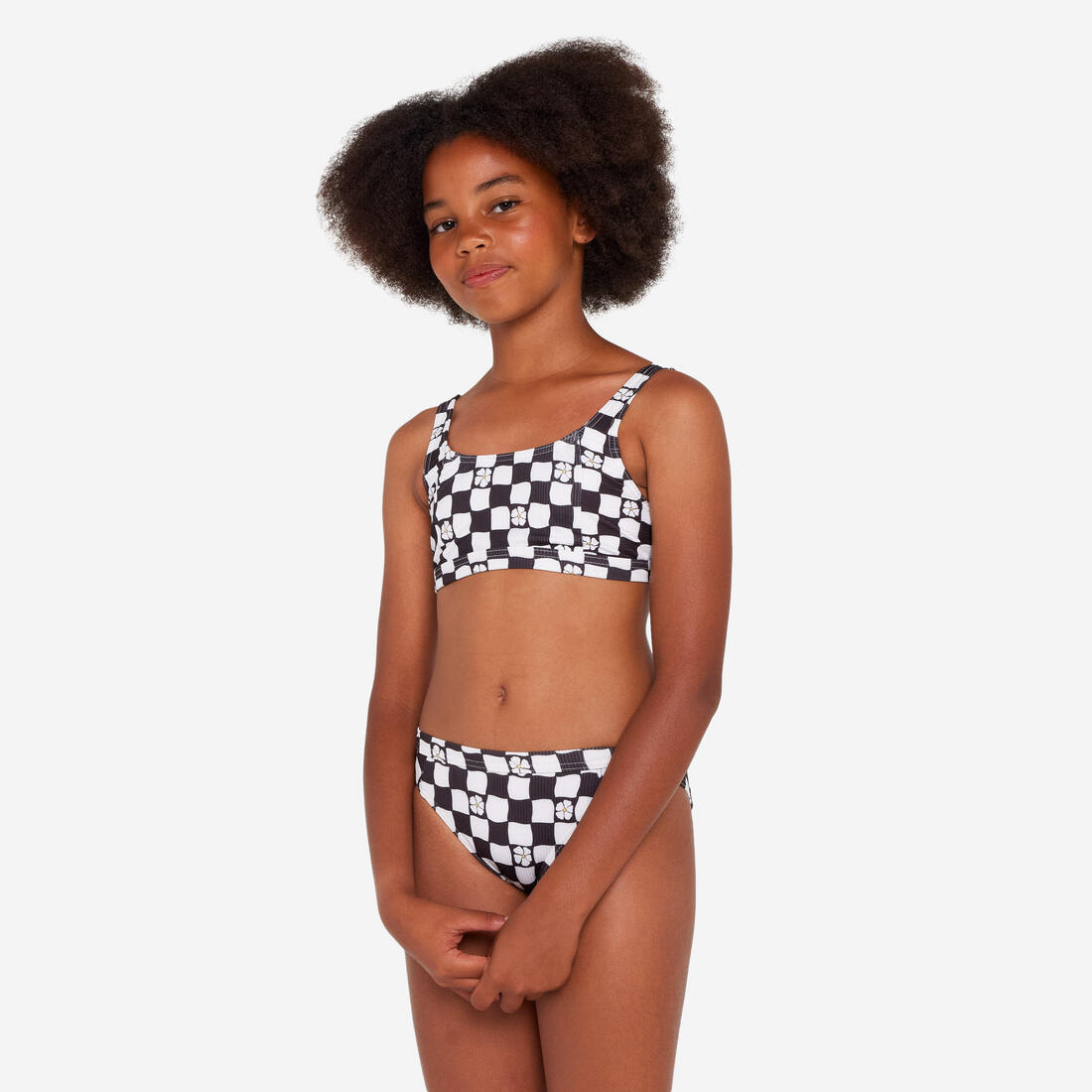 Haut de maillot de bain brassière fleuri réglable Fille - 500 Nora