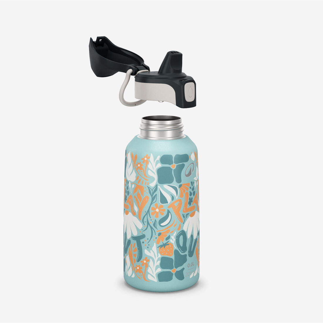Gourde inox enfant 0,6L avec bouchon instantané, composée à 75% d'acier recyclé