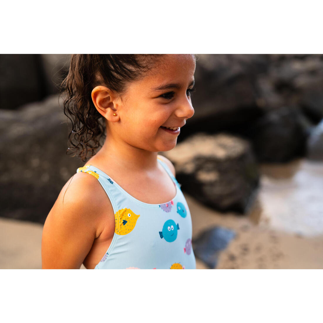 Maillot de bain 1 pièce bébé fille rose imprimé rayures
