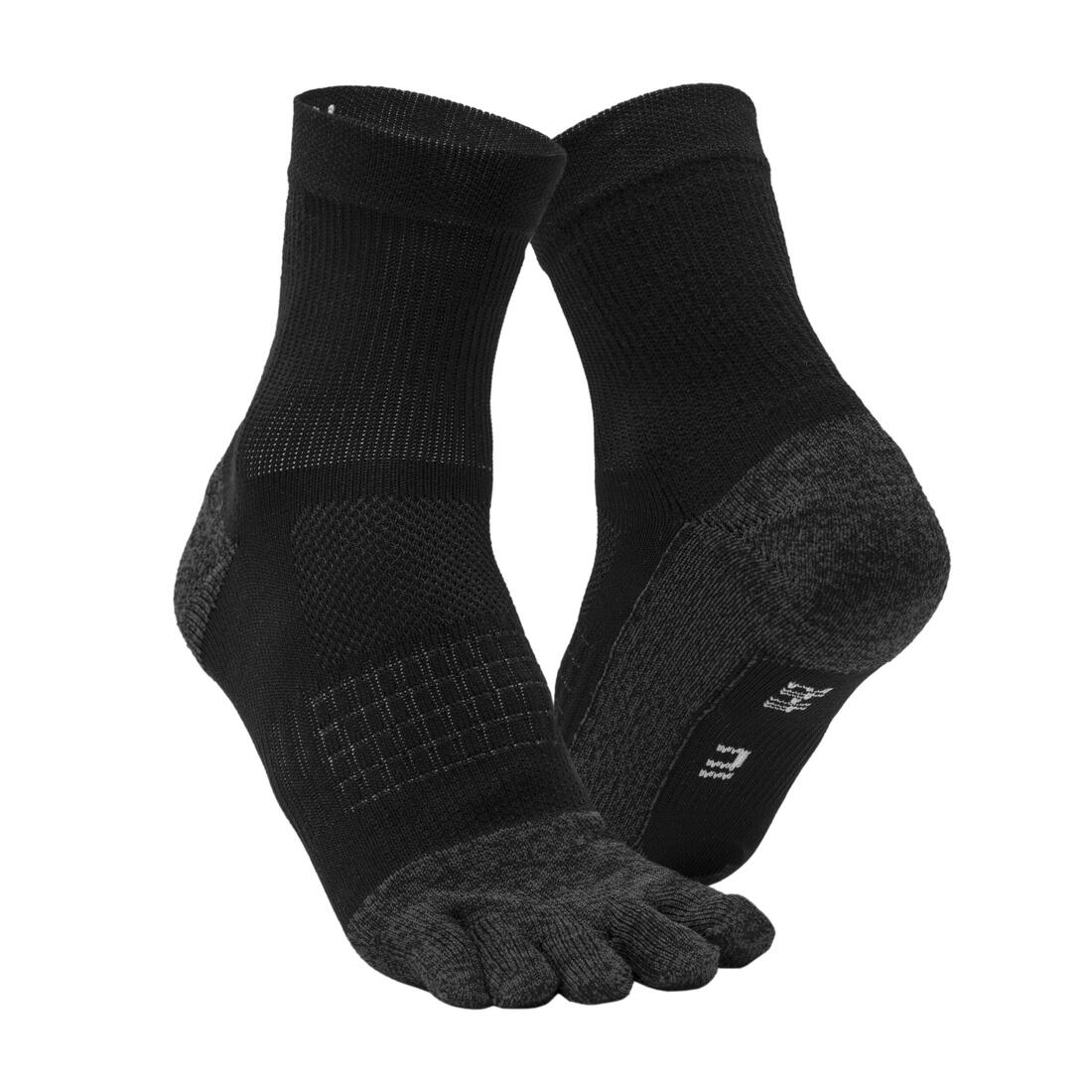 Chaussettes de running 5 doigts noires jaunes