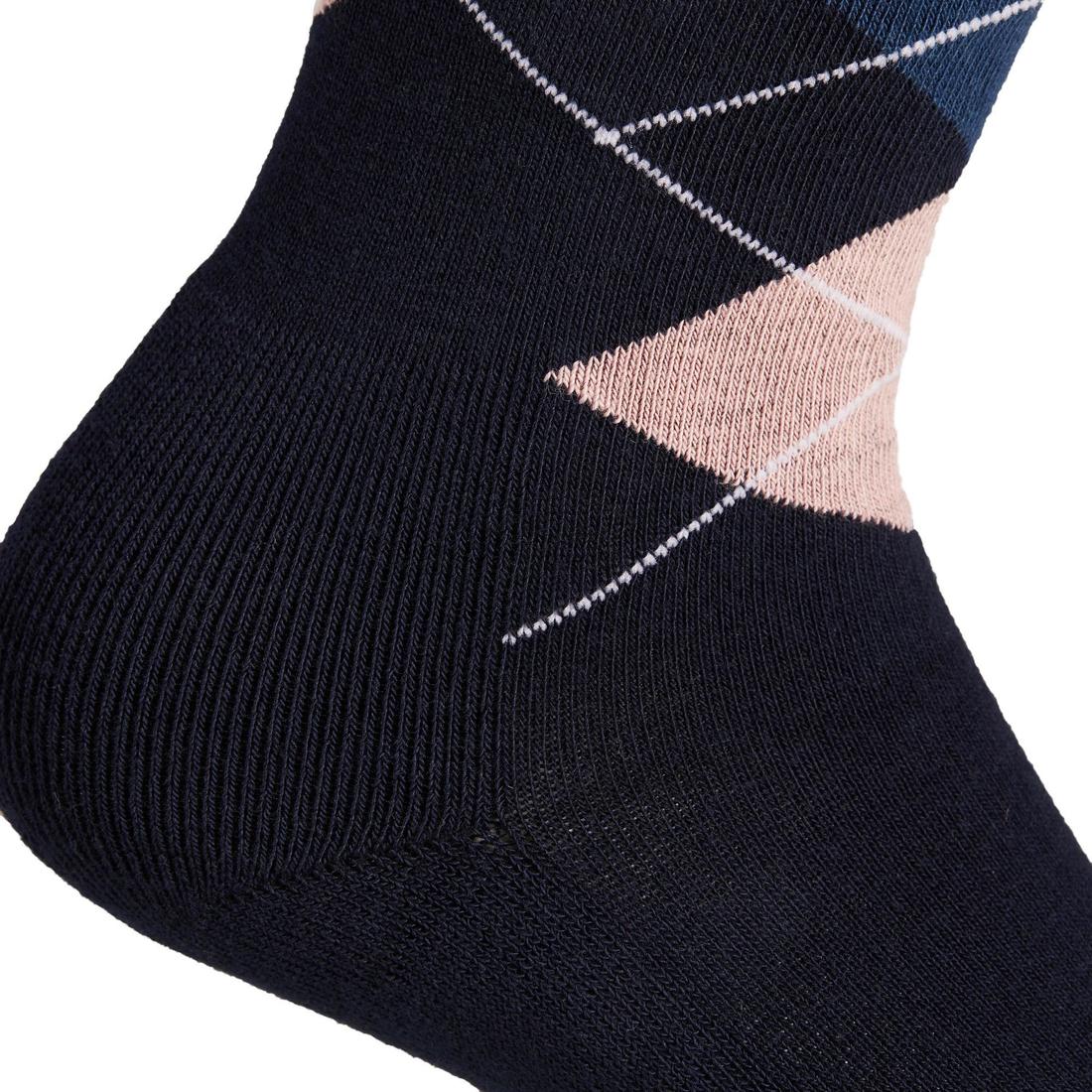 Chaussettes équitation enfant et adulte LOSANGES gris chiné/bleu ciel X 2 paire