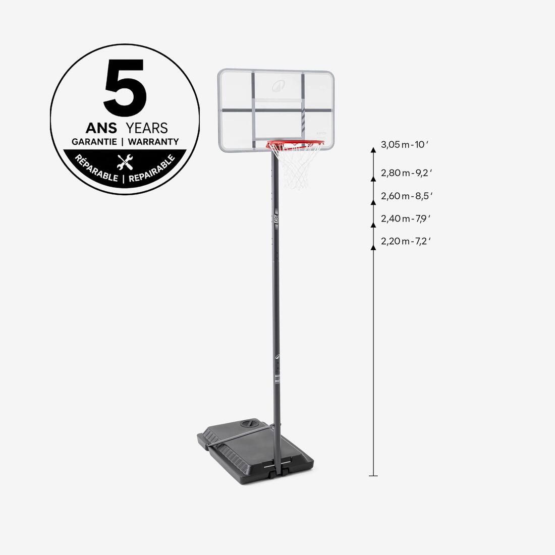 Panier de basket réglable de 2,20m à 3,05m, haute résistance, Training