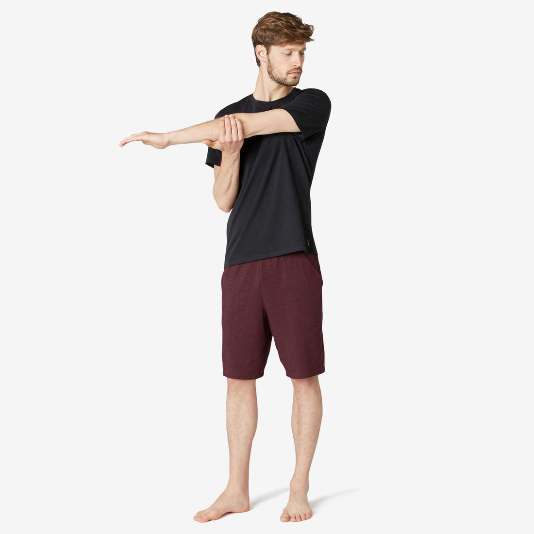 T-shirt fitness manches courtes coton extensible col rond homme rouge grenat