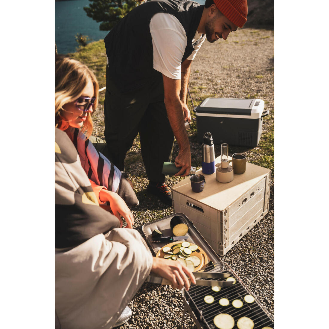 Barbecue portable XL de camping pour 4-8 personnes, à bois, charbon et briquette