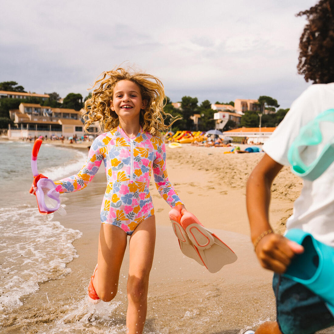 Maillot de bain surf 1 pièce manches longues anti-UV fille, Loulou rayures