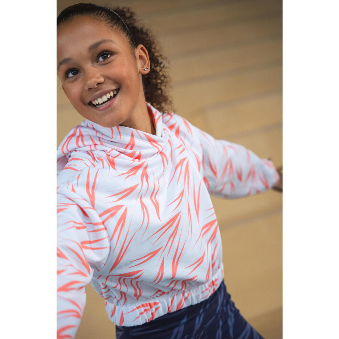 Sweat danse moderne, crop à capuche fille, rose imprimé