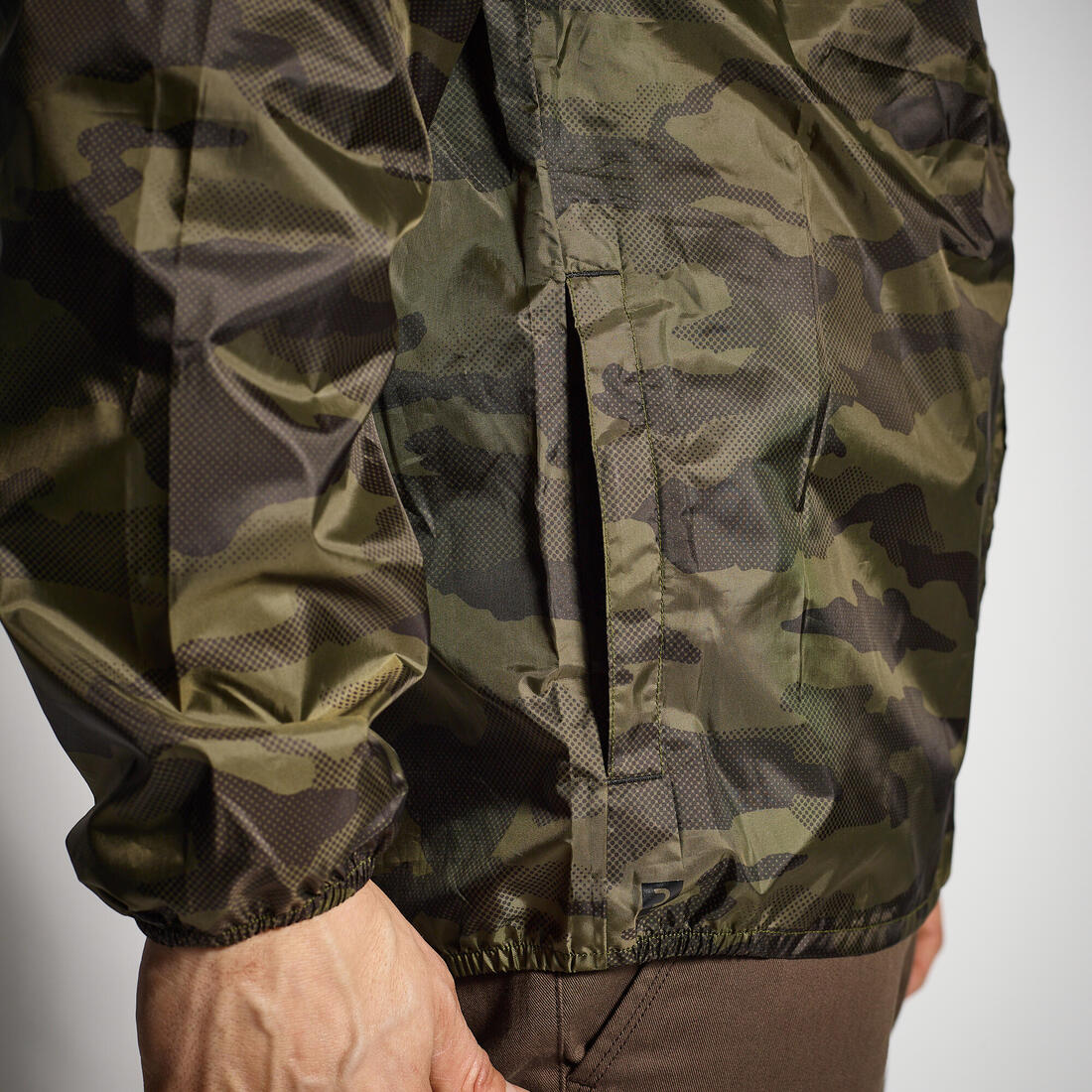 Veste chasse imperméable legere camo verte 100