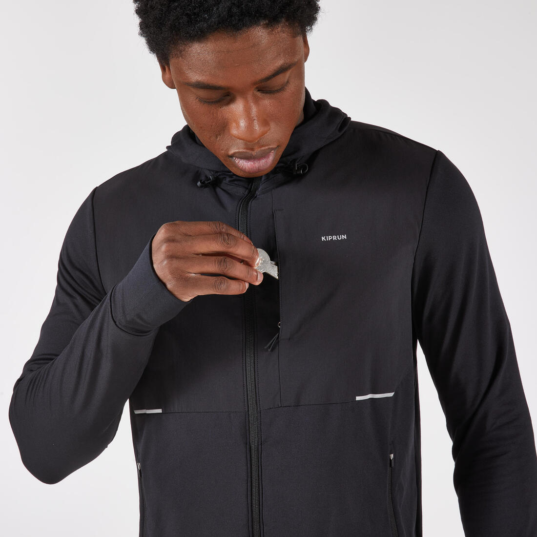 Veste chaude de running Homme, KIPRUN Run 100 warm noire