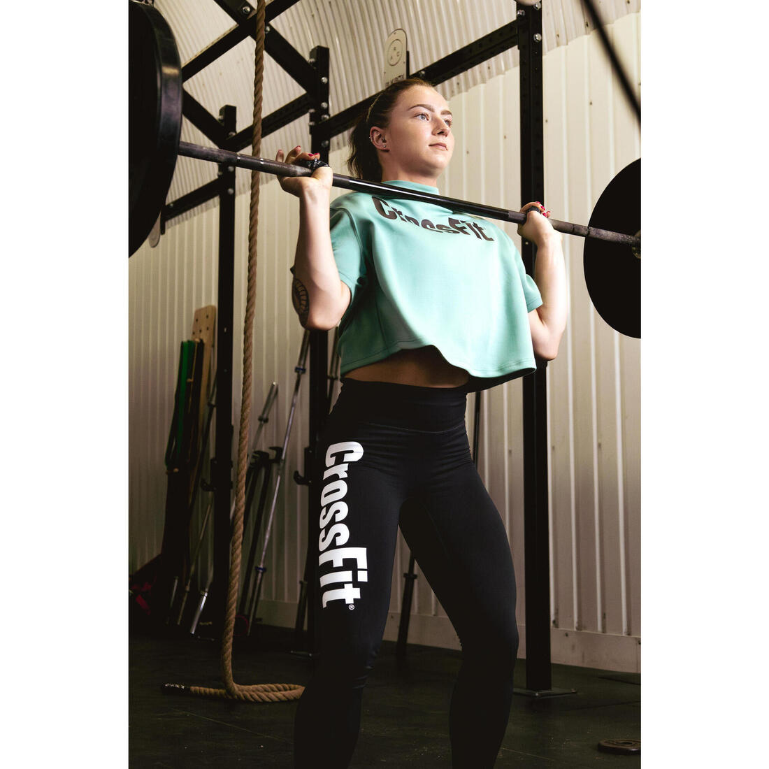 Tee shirt de crossfit® crop top femme, vert