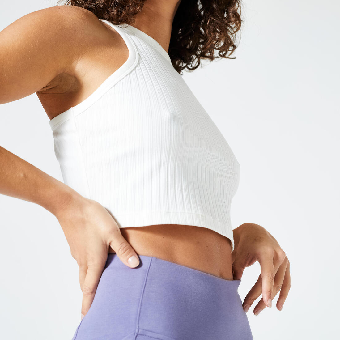 Débardeur CROP TOP Fitness Femme - 520 côtelé Jaune melon