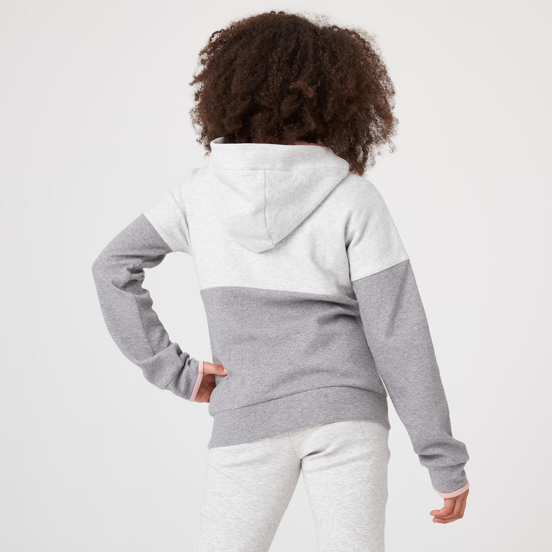 Sweat zippé à capuche enfant coton respirant - 900 vert et gris chiné clair