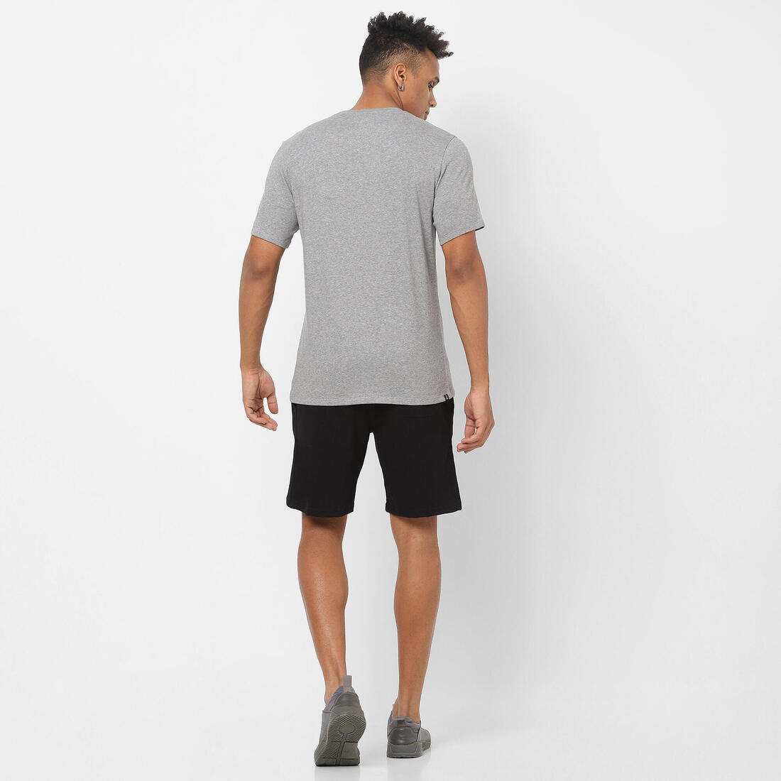 T-shirt fitness manches courtes slim coton col rond homme blanc a imprimé