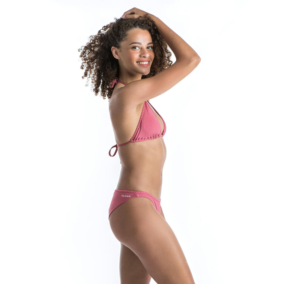 Culotte tanga lulu unie rose côtelé très échancrée