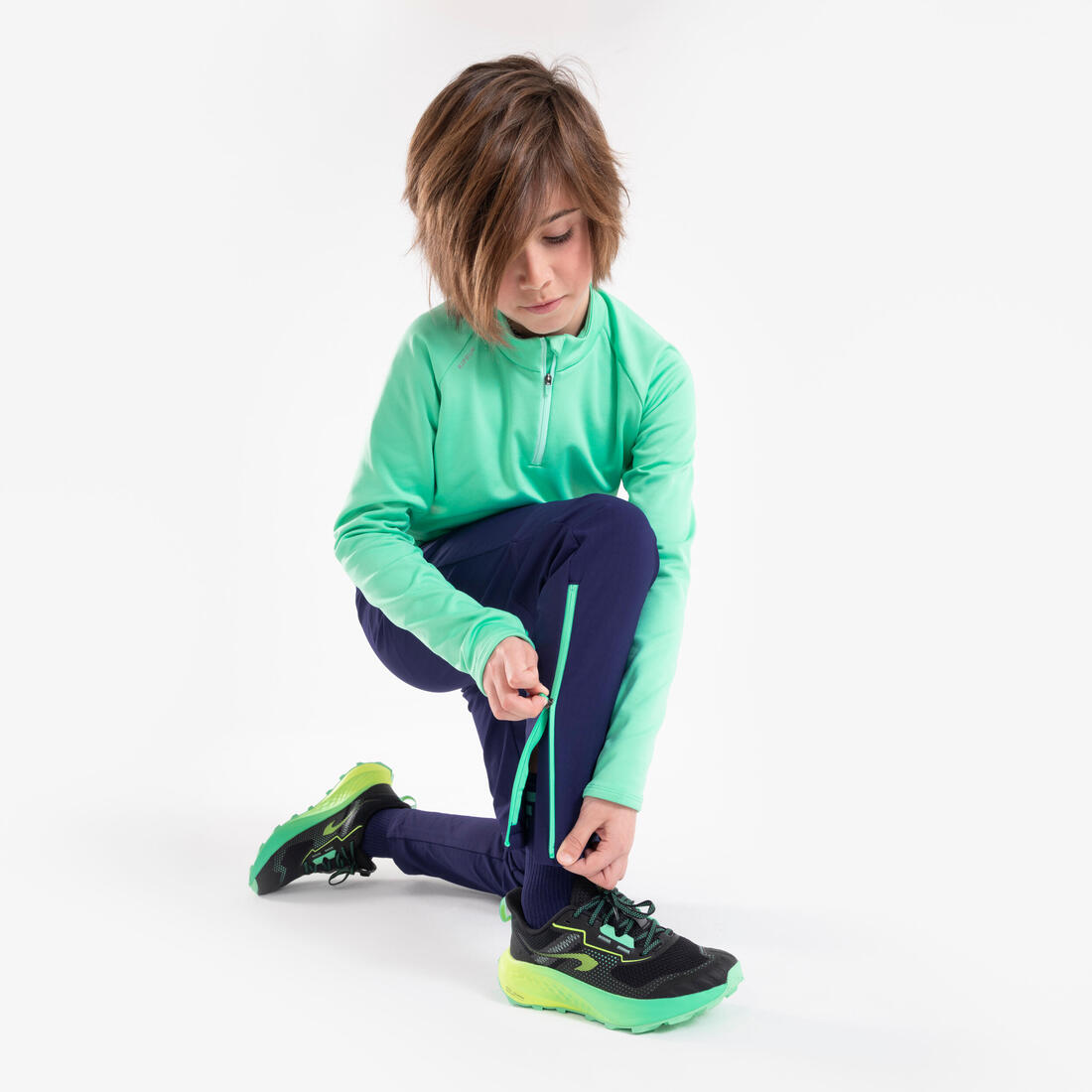 Pantalon de running Chaud avec Zip Enfant, KIPRUN PANTS WARM 900 marine