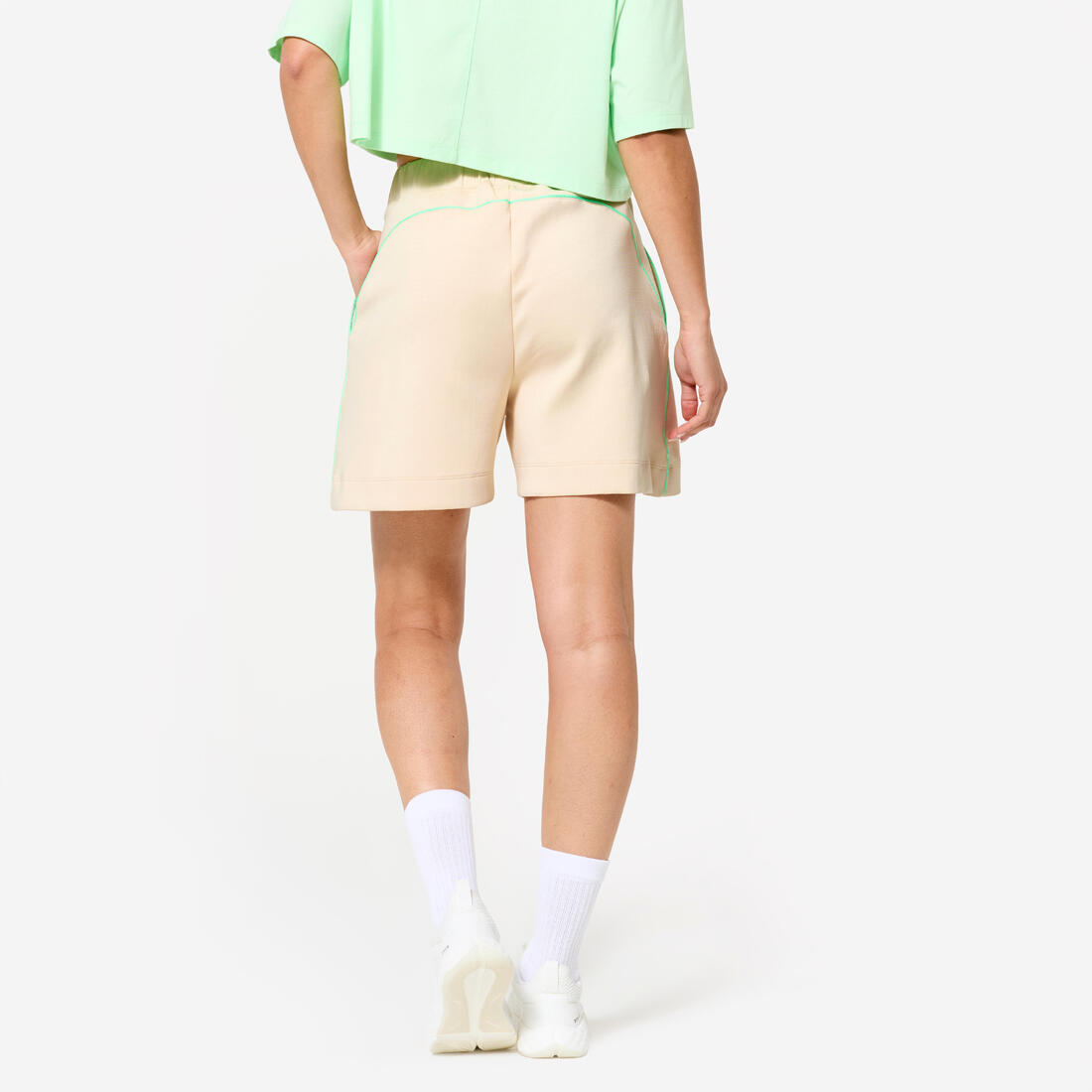 Short fitness ample, femme, beige et