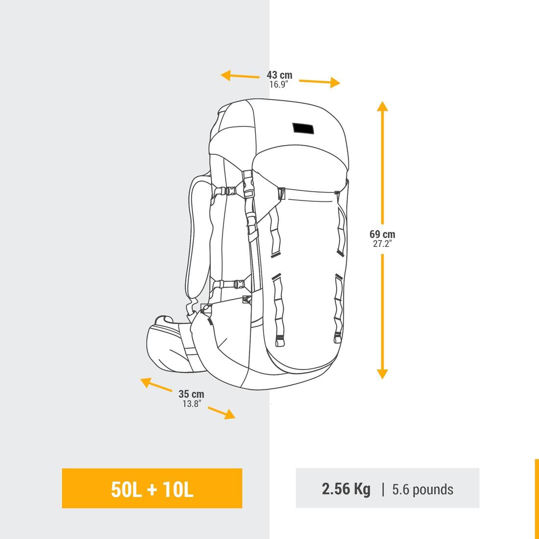 Sac à dos de trekking homme 50+10l - mt900 symbium
