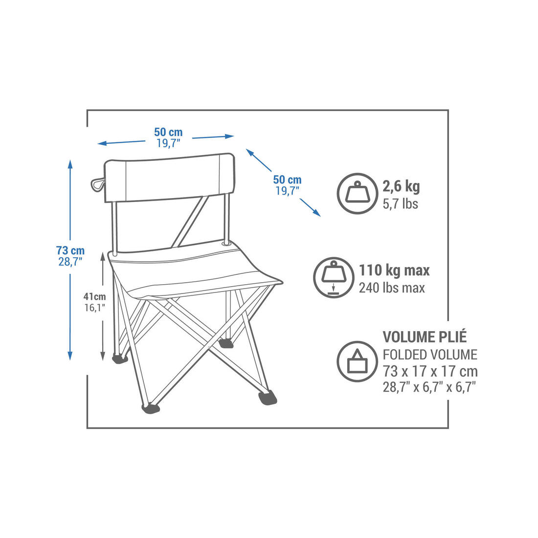 Chaise de camping pliante bleue