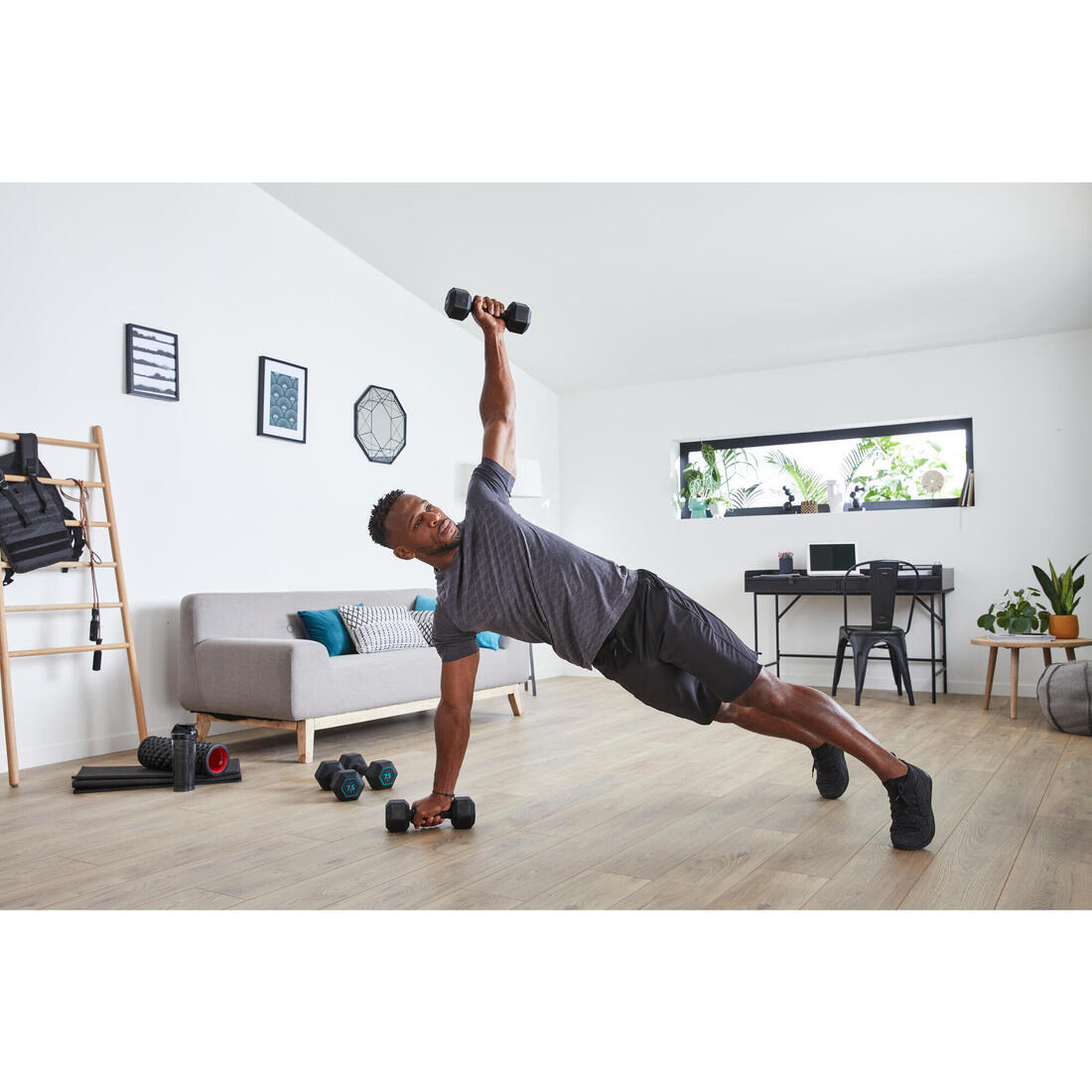 Haltere hexagonal musculation crosstraining hex dumbbell 17,5kg noir