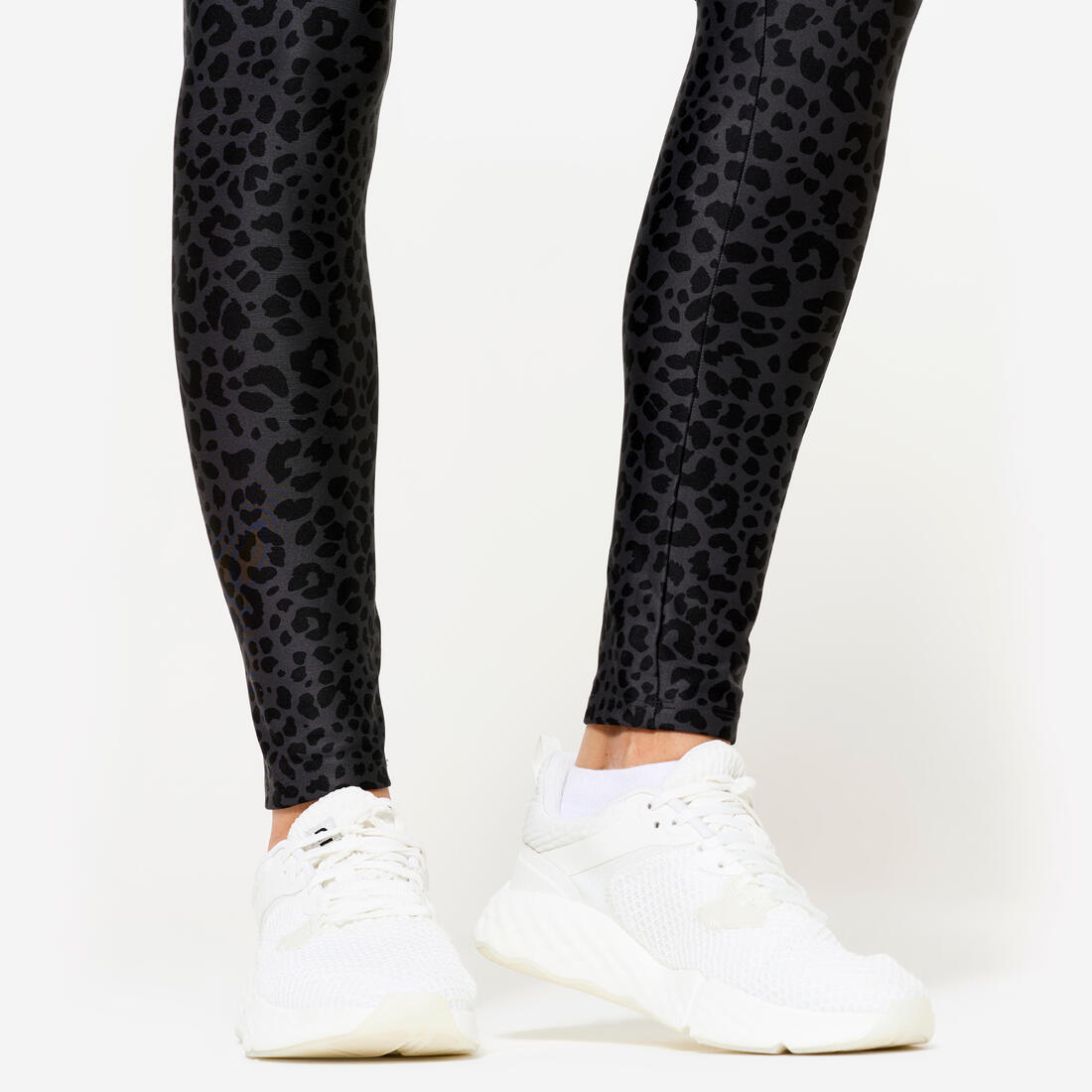 Legging de fitness taille haute femme, imprimé gris chiné