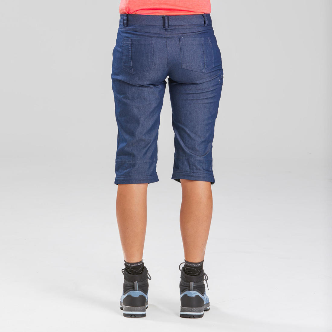 Pantalon de randonnée modulable femme, TRAVEL 100 Jeans Modul bleu