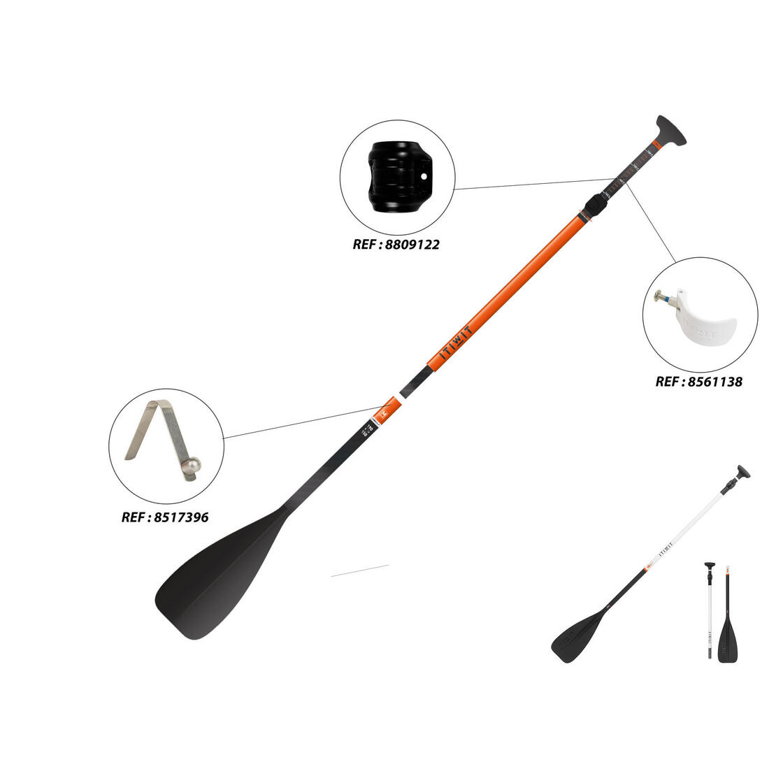 Pagaie de stand up paddle 500 en 3 parties - 170-210 cm fibre et