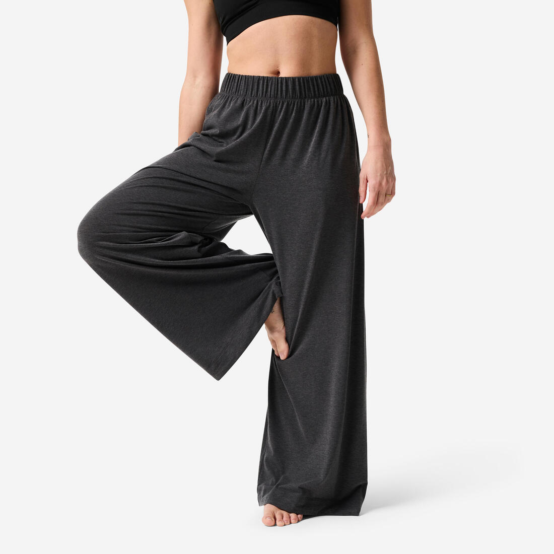 Pantalon de yoga large et fluide femme, gris