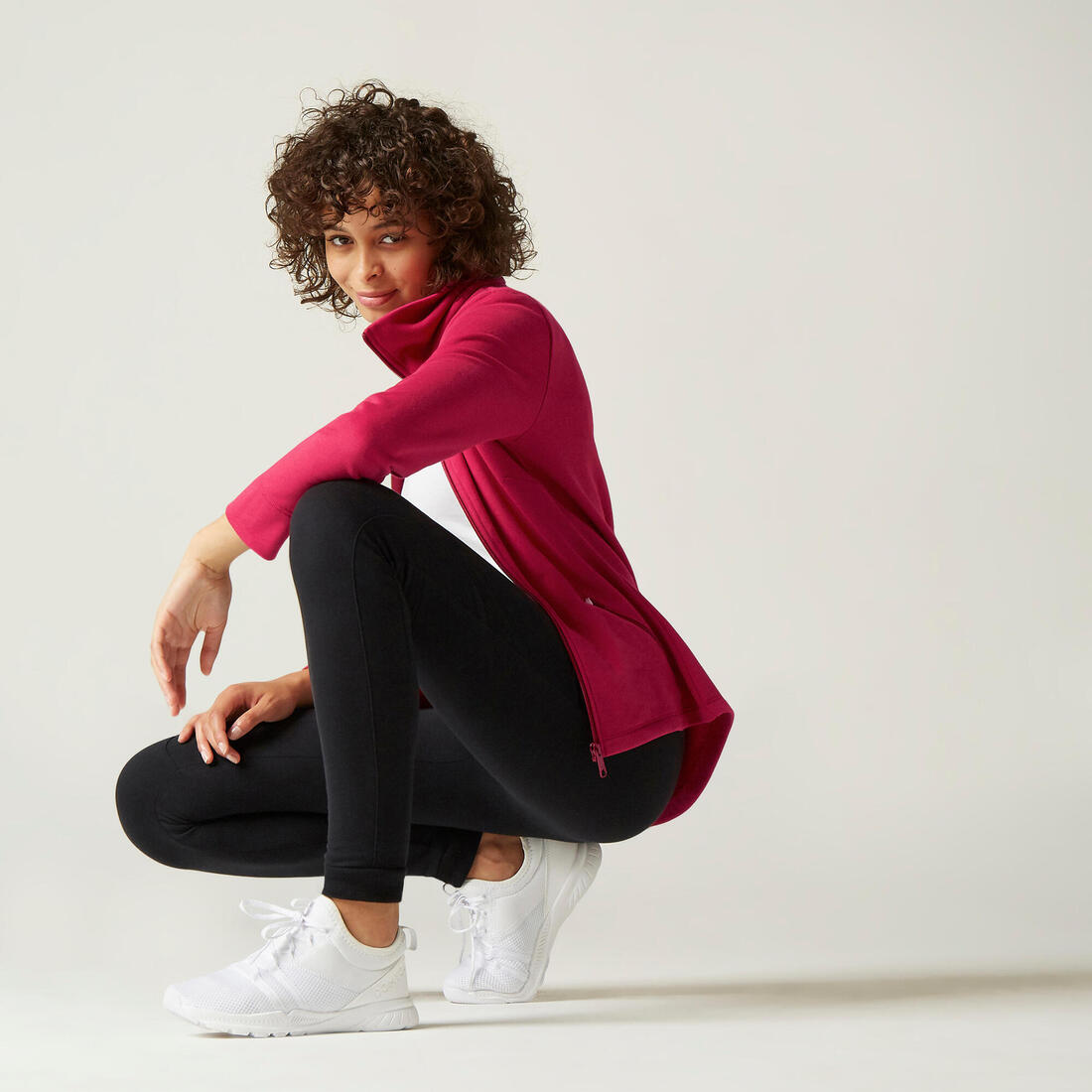 Sweat Zippé col haut Fitness Rose