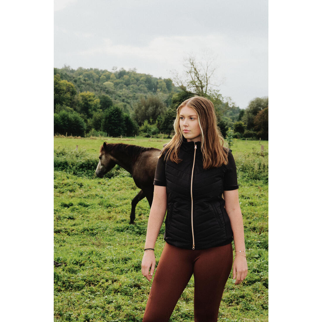 Doudoune équitation sans manches zip rose gold Femme - 500 noire