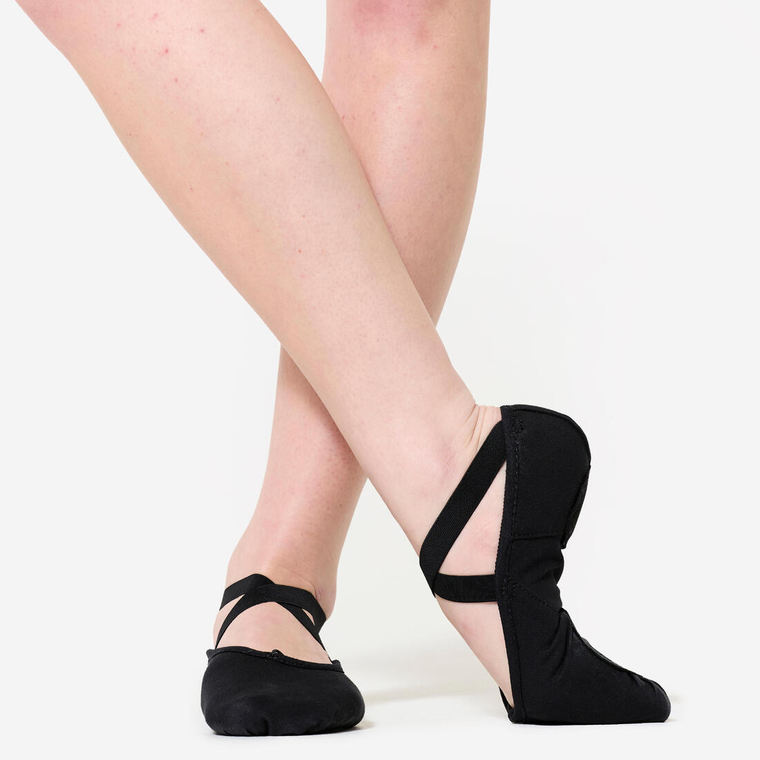 Demi-pointes de danse classique bi-semelles en toile femme, noires