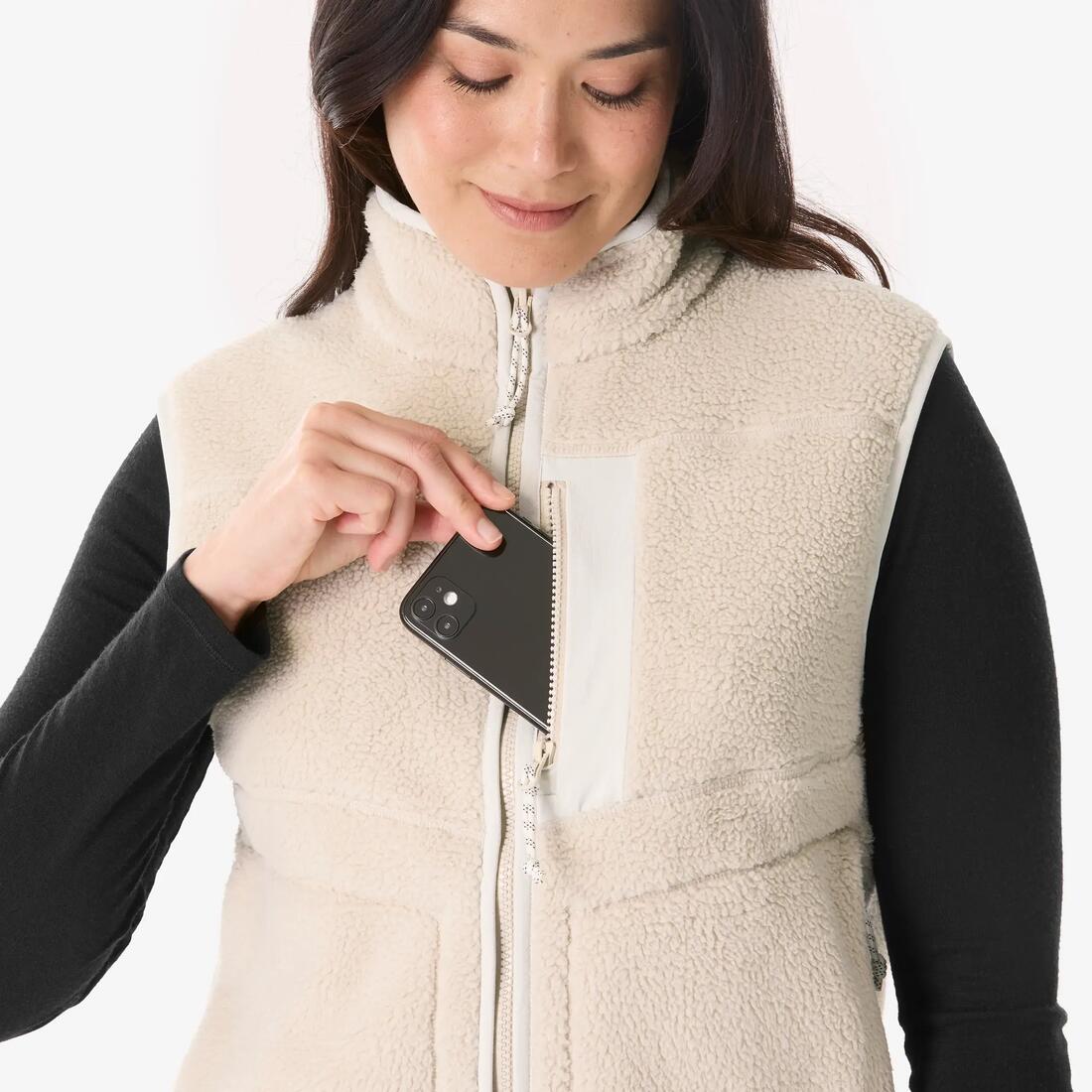 Gilet polaire de randonnée femme, sherpa MH500 beige