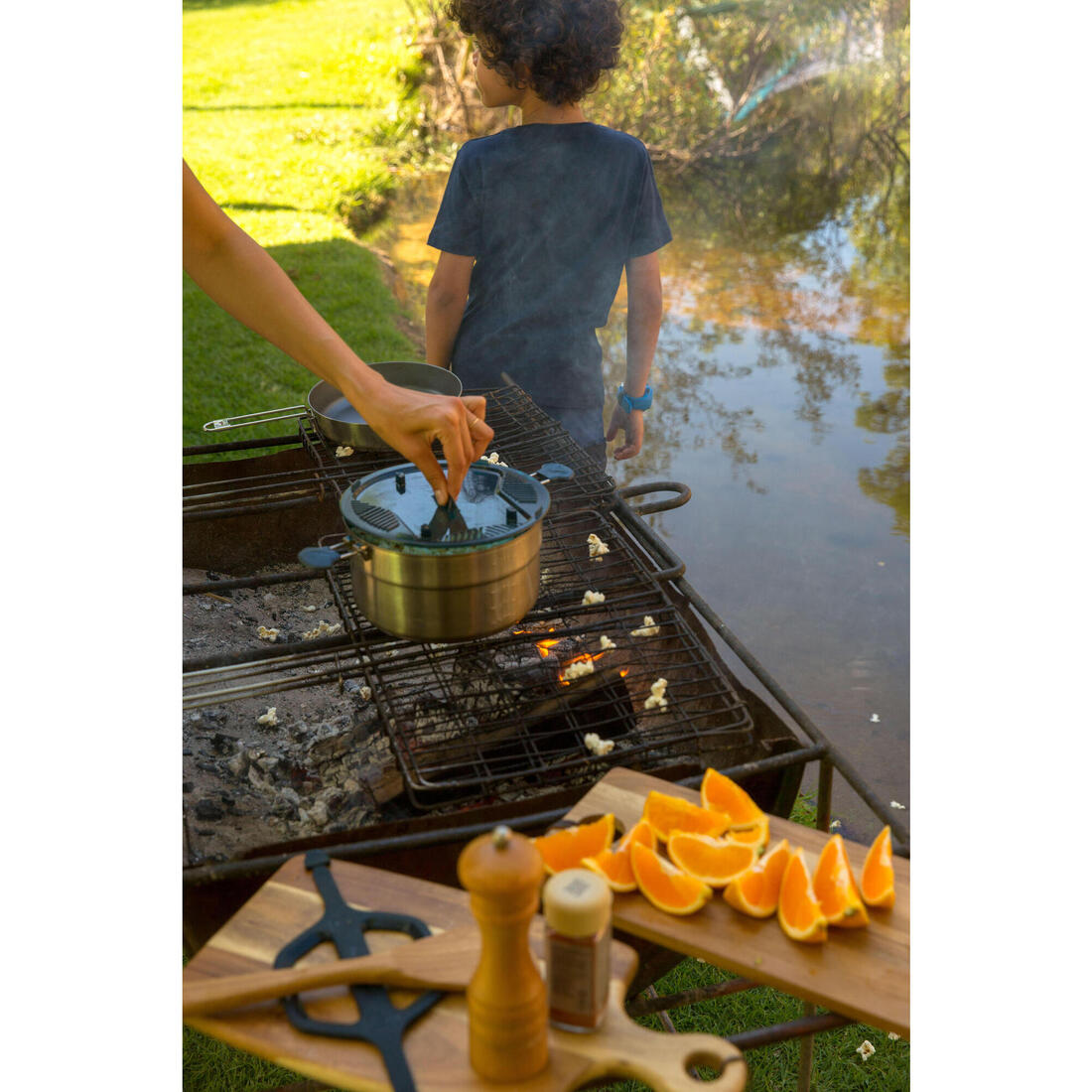 Popote 4 personnes de camping en acier inox + anti-adhésif