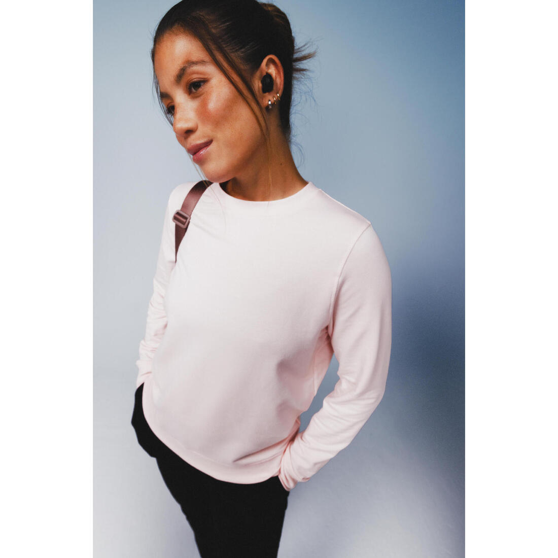 Sweat de training col rond femme, rose clair
