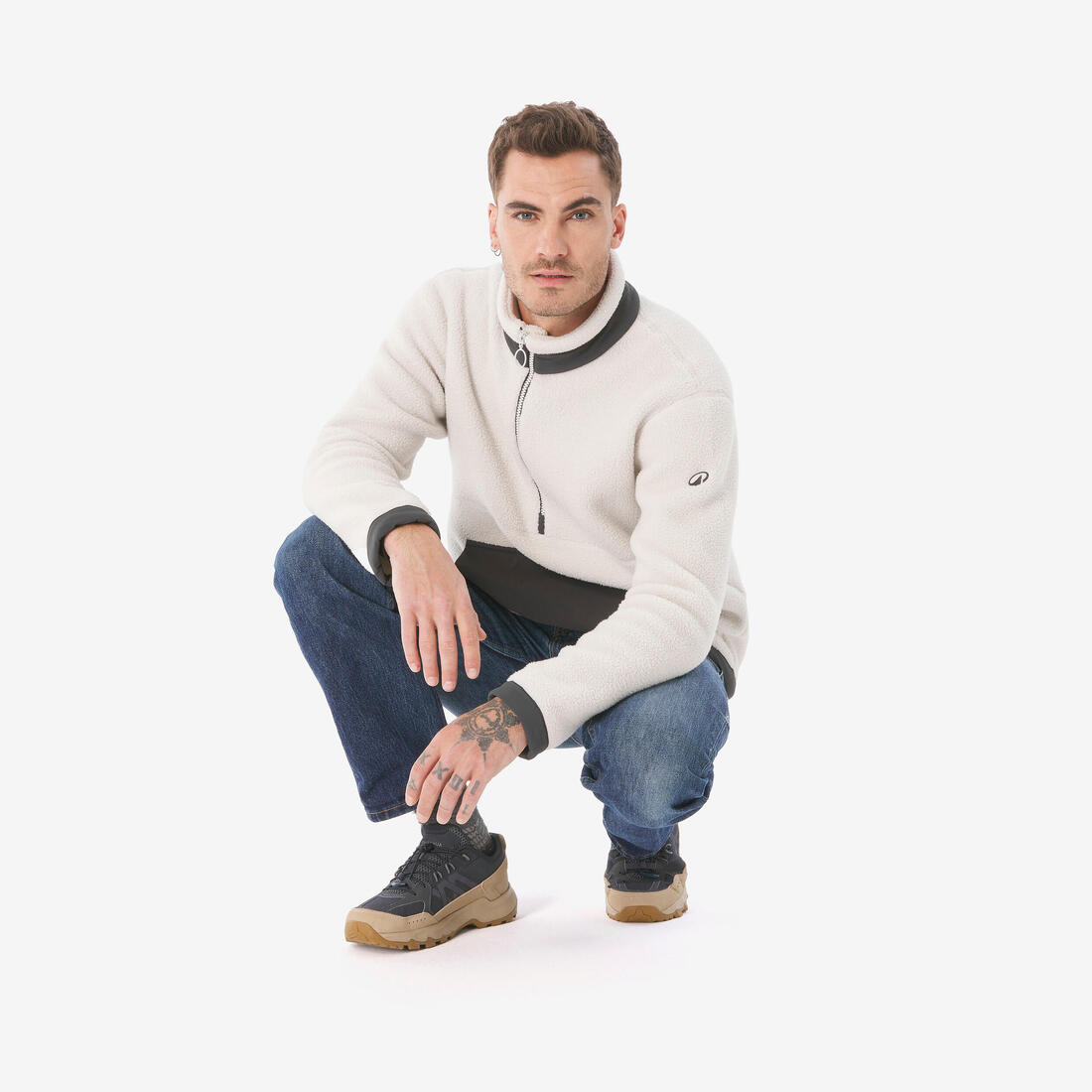 Polaire de randonnée montagne sherpa homme, MH100 1/2 zip beige