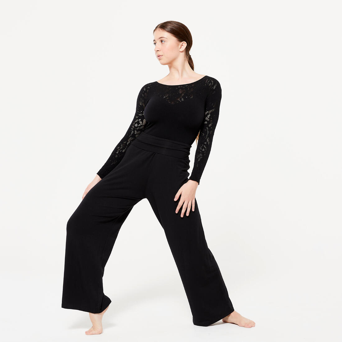 Pantalon de danse moderne fluide et large femme, noir