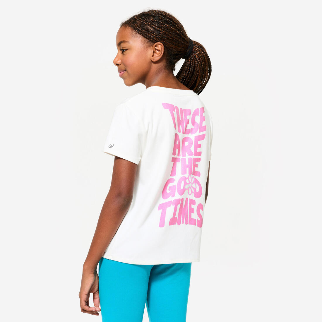T-shirt multisport coton fille, imprimé blanc