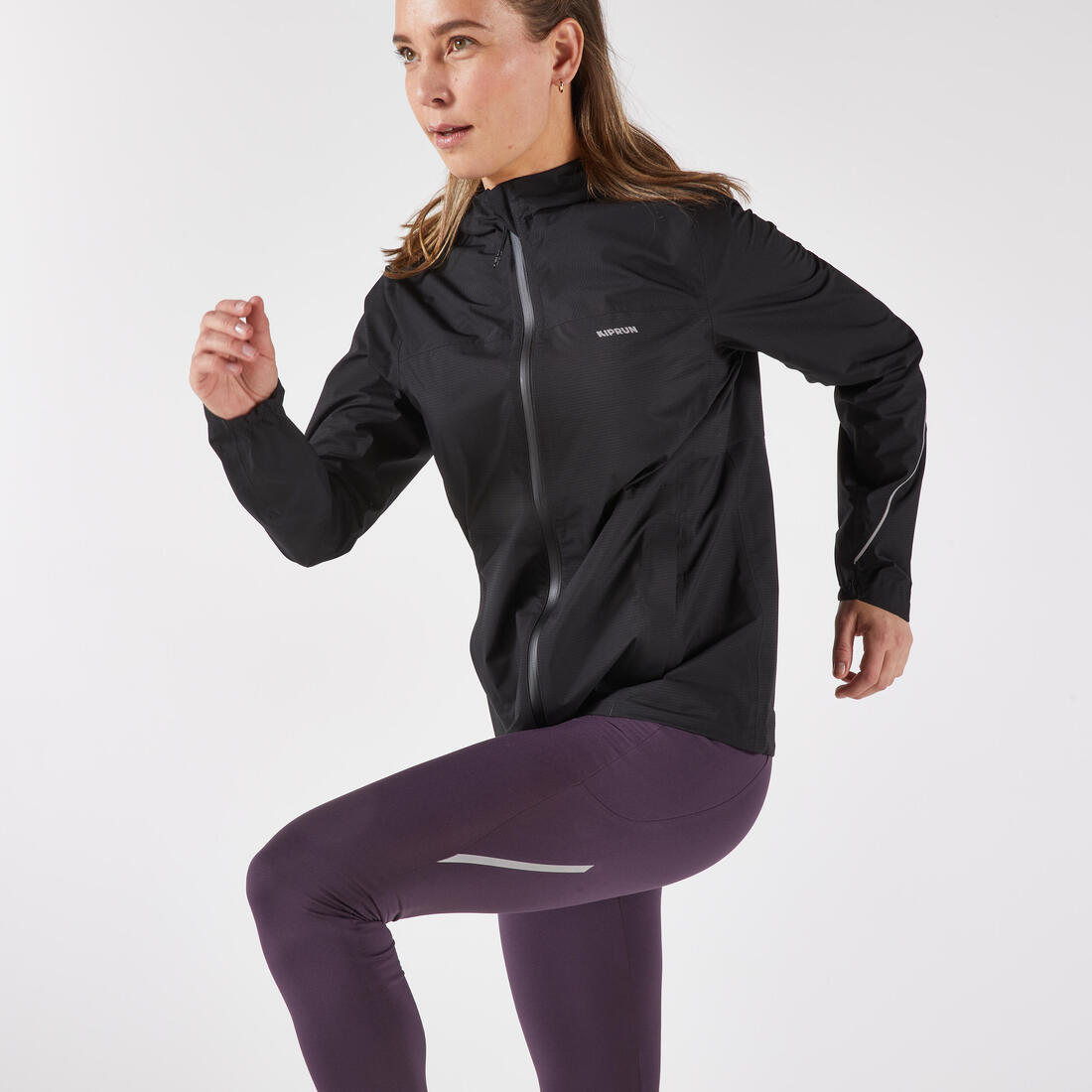 Veste running trail imperméable et respirante Femme, KIPRUN Run 500 aubergine