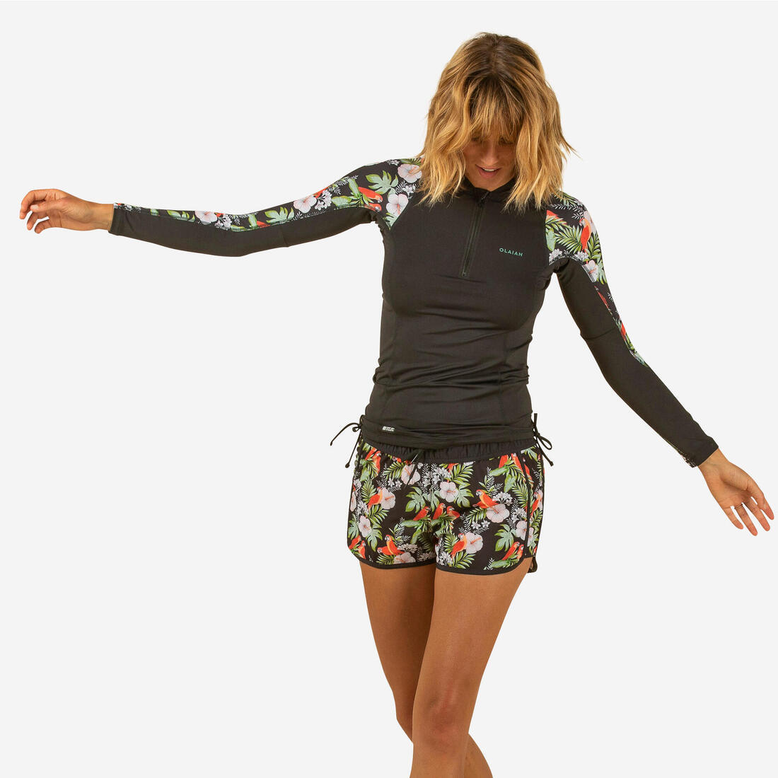 Boardshort surf femme TINI CORAIL avec ceinture élastiquée et cordon de serrage