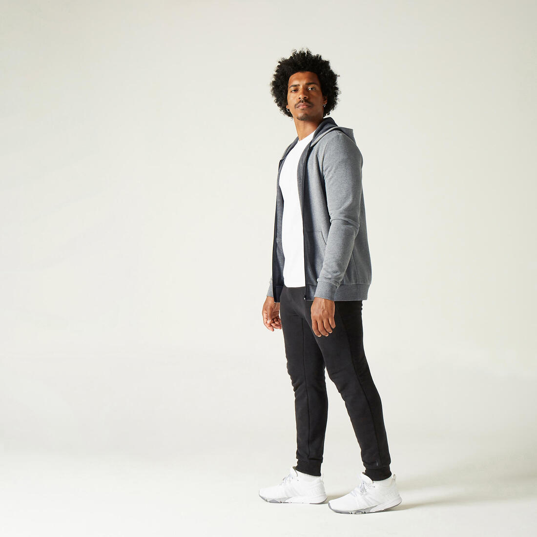 Sweat zippé à capuche fitness homme - 100 bleu foncé