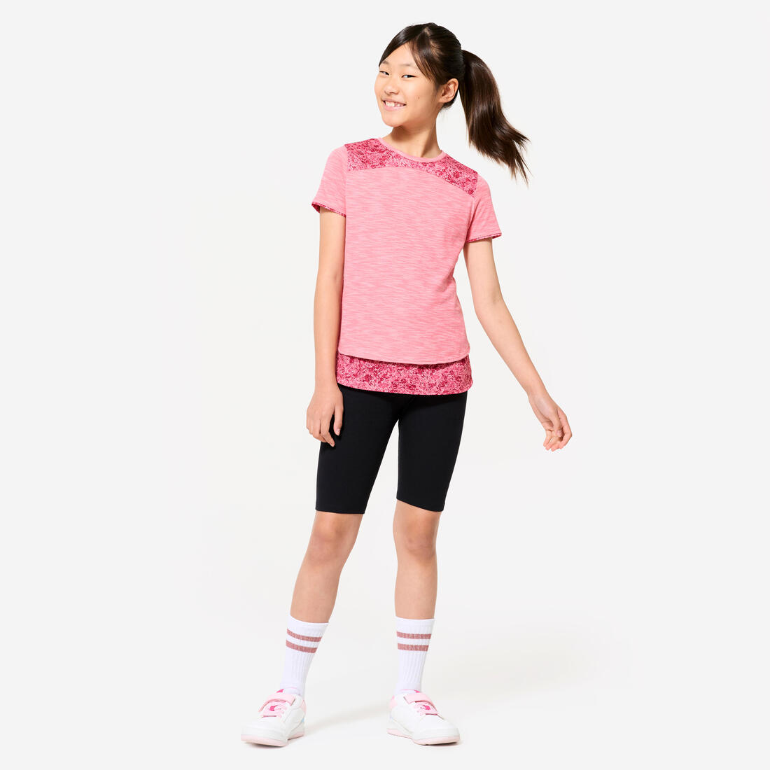 T-shirt 2en1 fille - rose print